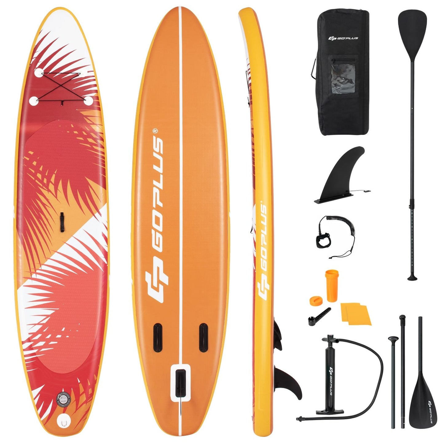 Paddle Gonflable 320X76X15Cm/335X76X15Cm En PVC Avec Pagaie Alliage Aluminium Réglable Aileron Amovible Pompe Manuel 130KG MAX Orange