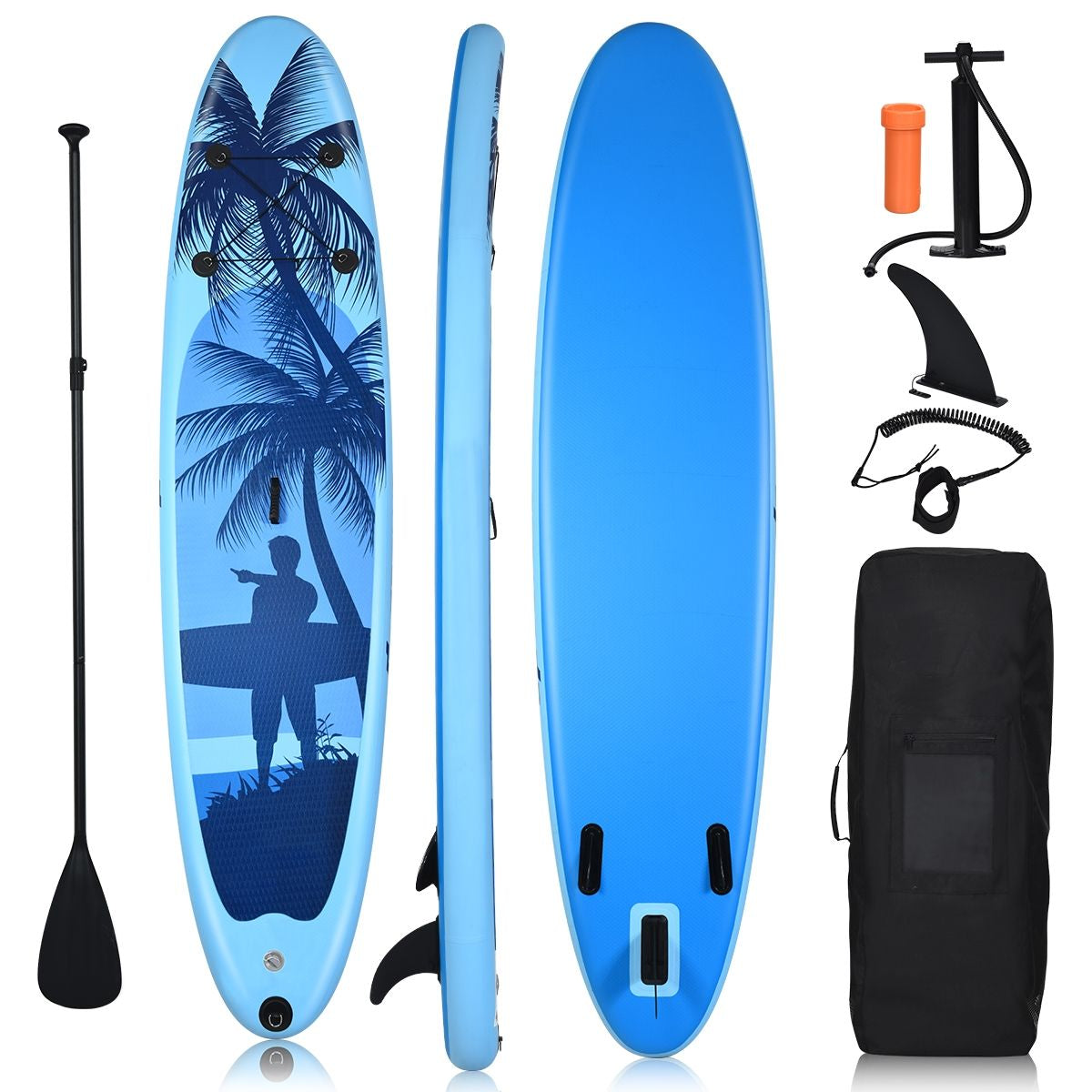 Paddle Stand up Gonflable En PVC Avec Sac De Transport Pagaie Réglable Accessoires 3 Tailles Au Choix Bleu Clair