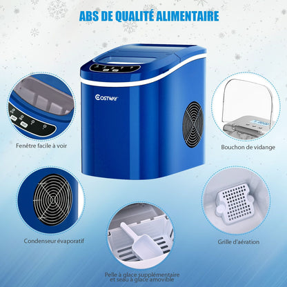 Machine À Glaçons Portable 12KG/24H 9 Glaçons Par 6-13 Min Avec Réservoir 2,2 L Et Bac À Glace De 0,7 Kg Bleu/Vert