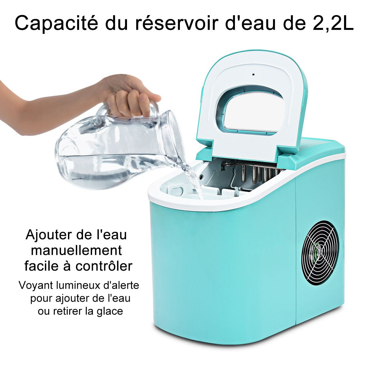 Machine À Glaçons Portable 12KG/24H 9 Glaçons Par 6-13 Min Avec Réservoir 2,2 L Et Bac À Glace De 0,7 Kg Bleu/Vert