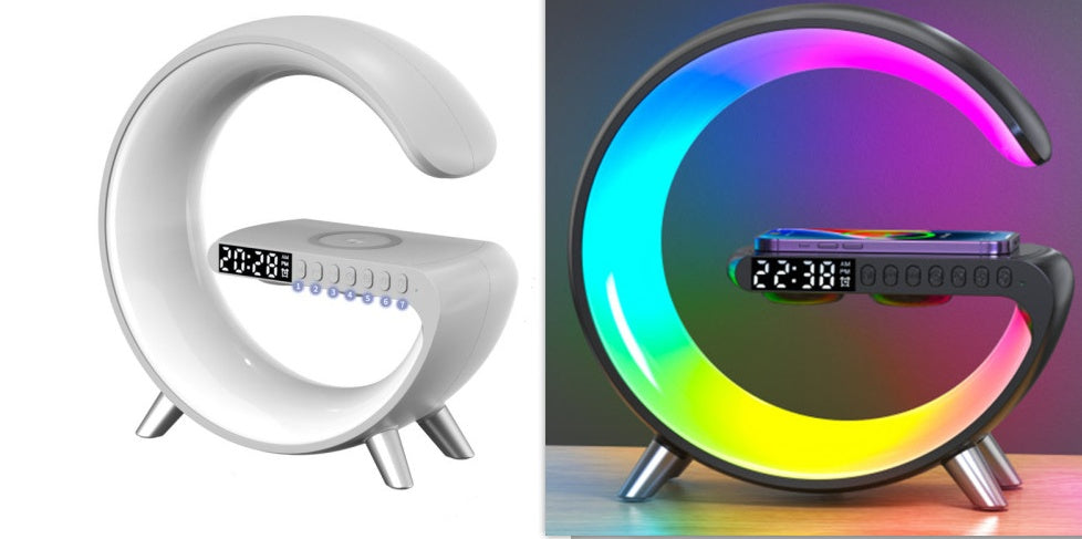 G-Shape LED Lamp with Bluetooth Speaker & Wireless Charger — App Control RGB Light