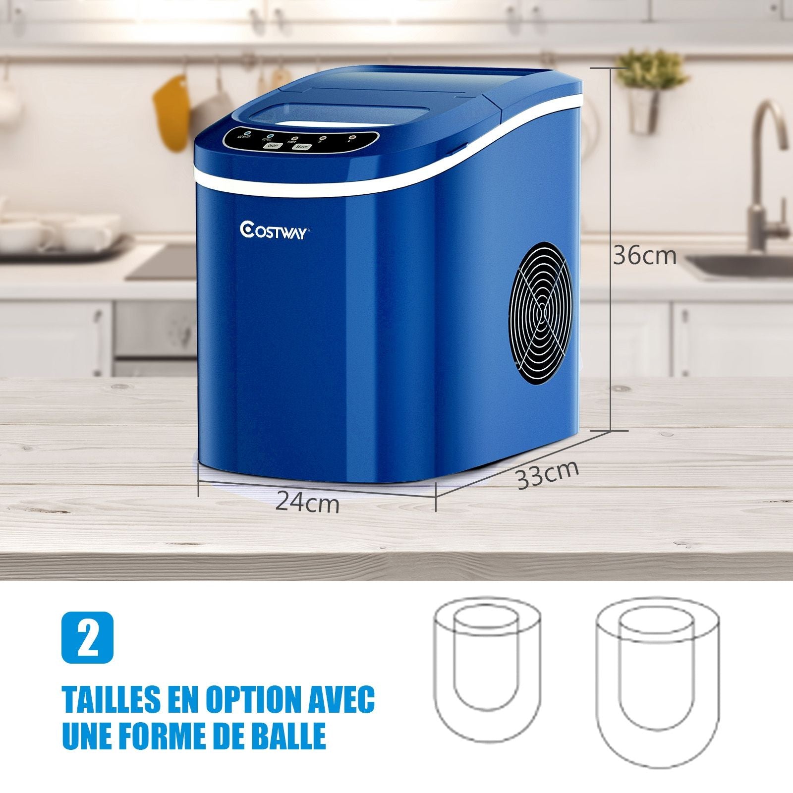 Machine À Glaçons Portable 12KG/24H 9 Glaçons Par 6-13 Min Avec Réservoir 2,2 L Et Bac À Glace De 0,7 Kg Bleu/Vert