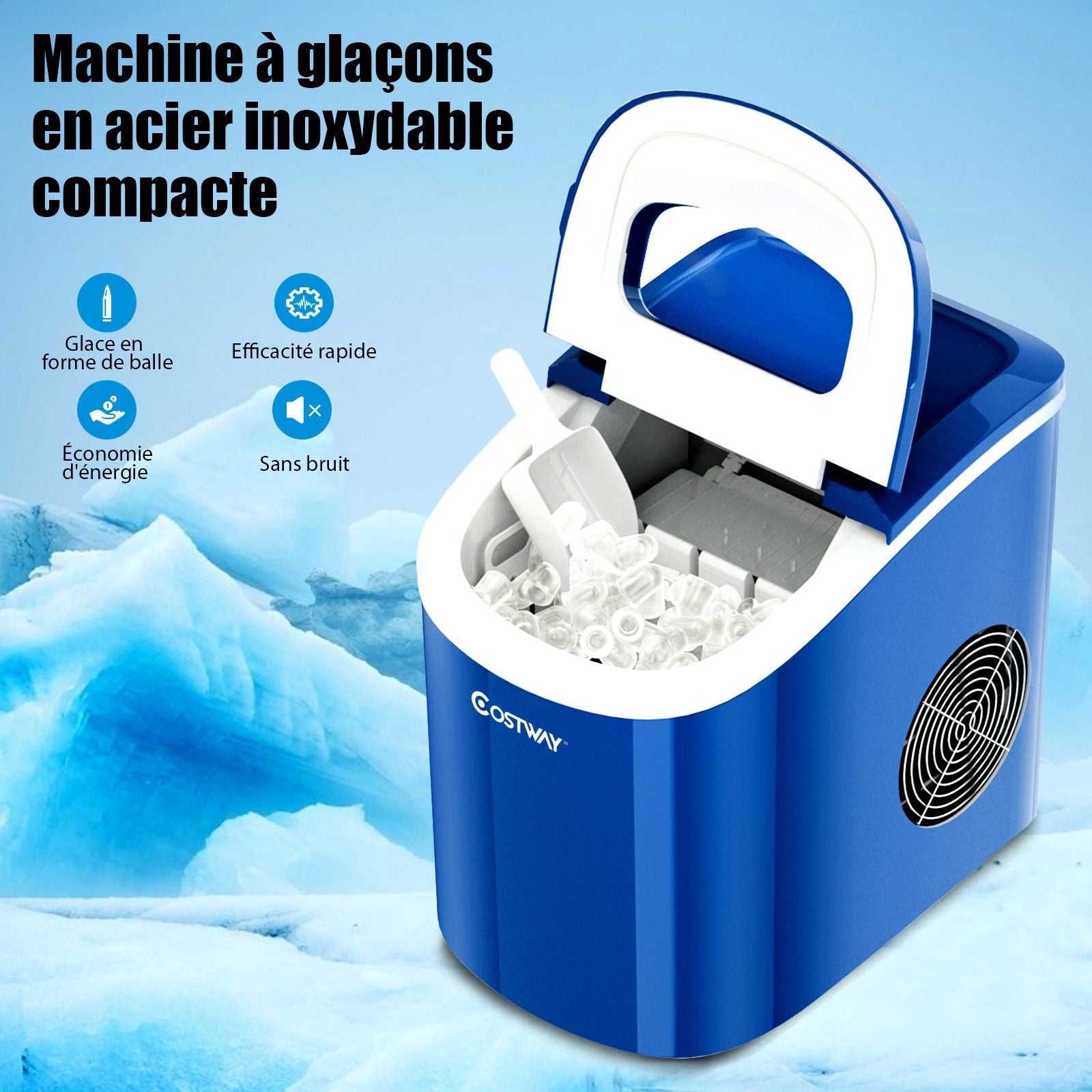 Machine À Glaçons Portable 12KG/24H 9 Glaçons Par 6-13 Min Avec Réservoir 2,2 L Et Bac À Glace De 0,7 Kg Bleu/Vert