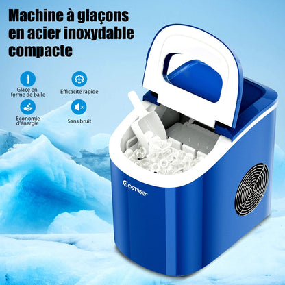 Machine À Glaçons Portable 12KG/24H 9 Glaçons Par 6-13 Min Avec Réservoir 2,2 L Et Bac À Glace De 0,7 Kg Bleu/Vert