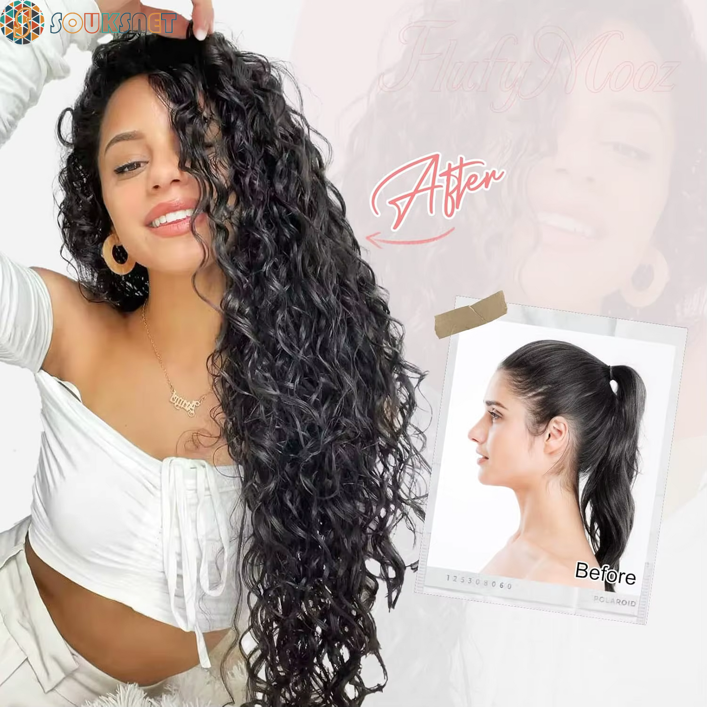 Extensions Cheveux À Clipser Bouclées 9 Pièces — 22 Pouces | Synthétique Doux | Femmes