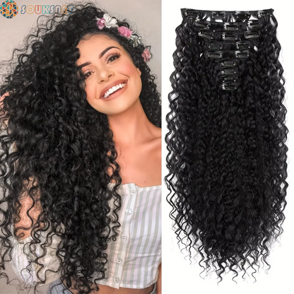 Extensions Cheveux À Clipser Bouclées 9 Pièces — 22 Pouces | Synthétique Doux | Femmes