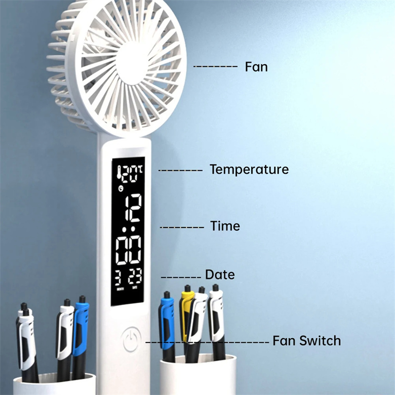Lampe Bureau LED 3-en-1 — Ventilateur, Horloge & Calendrier | USB Rechargeable | 3 Couleurs