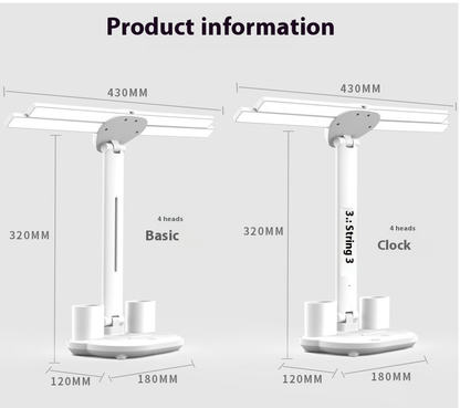Lampe Bureau LED 3-en-1 — Ventilateur, Horloge & Calendrier | USB Rechargeable | 3 Couleurs