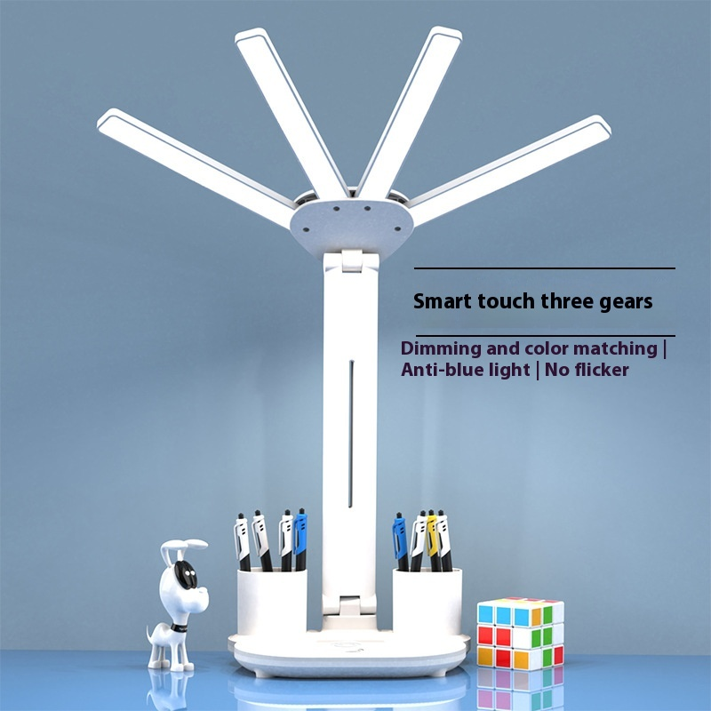 Lampe Bureau LED 3-en-1 — Ventilateur, Horloge & Calendrier | USB Rechargeable | 3 Couleurs