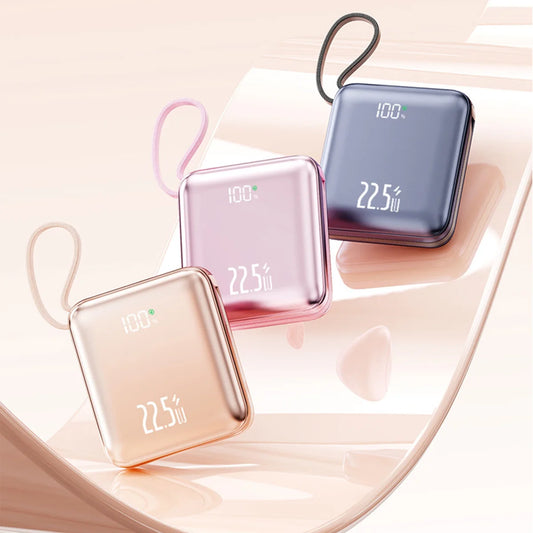 20000mAh Mini Cute Power Bank with Built-in Cable and 22.5W Fast Charging Battery Pack for IPhone Xiaomi Samsung