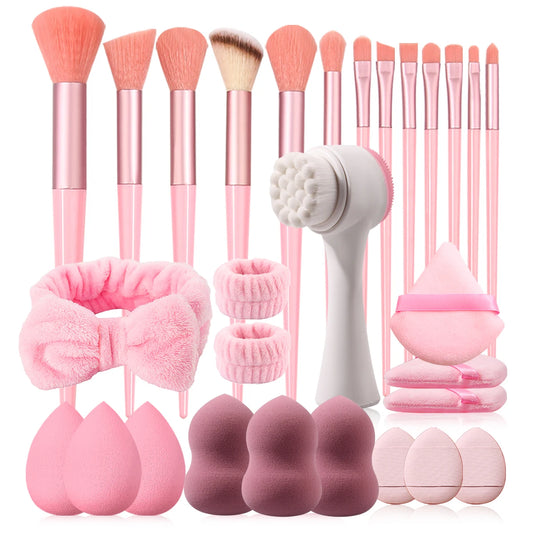 29pcs Tool Kit 13pcs Makeup Brush With 12Pcs Makeup Sponge Set&Face Wash Brush& Headband Wristband Make Up Accessories
