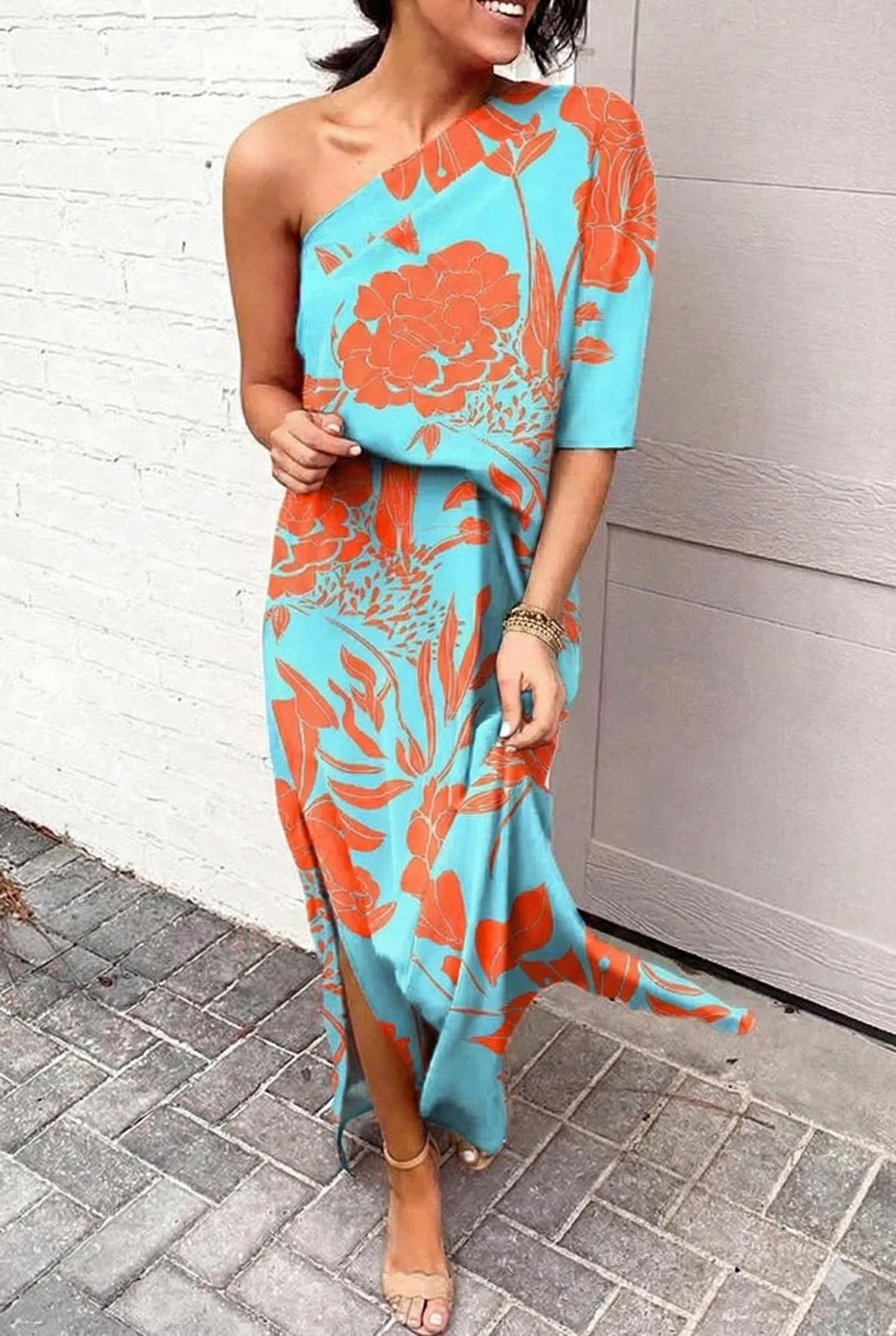 Women's One Sleeve Floral Evening Dress – Wedding Guest