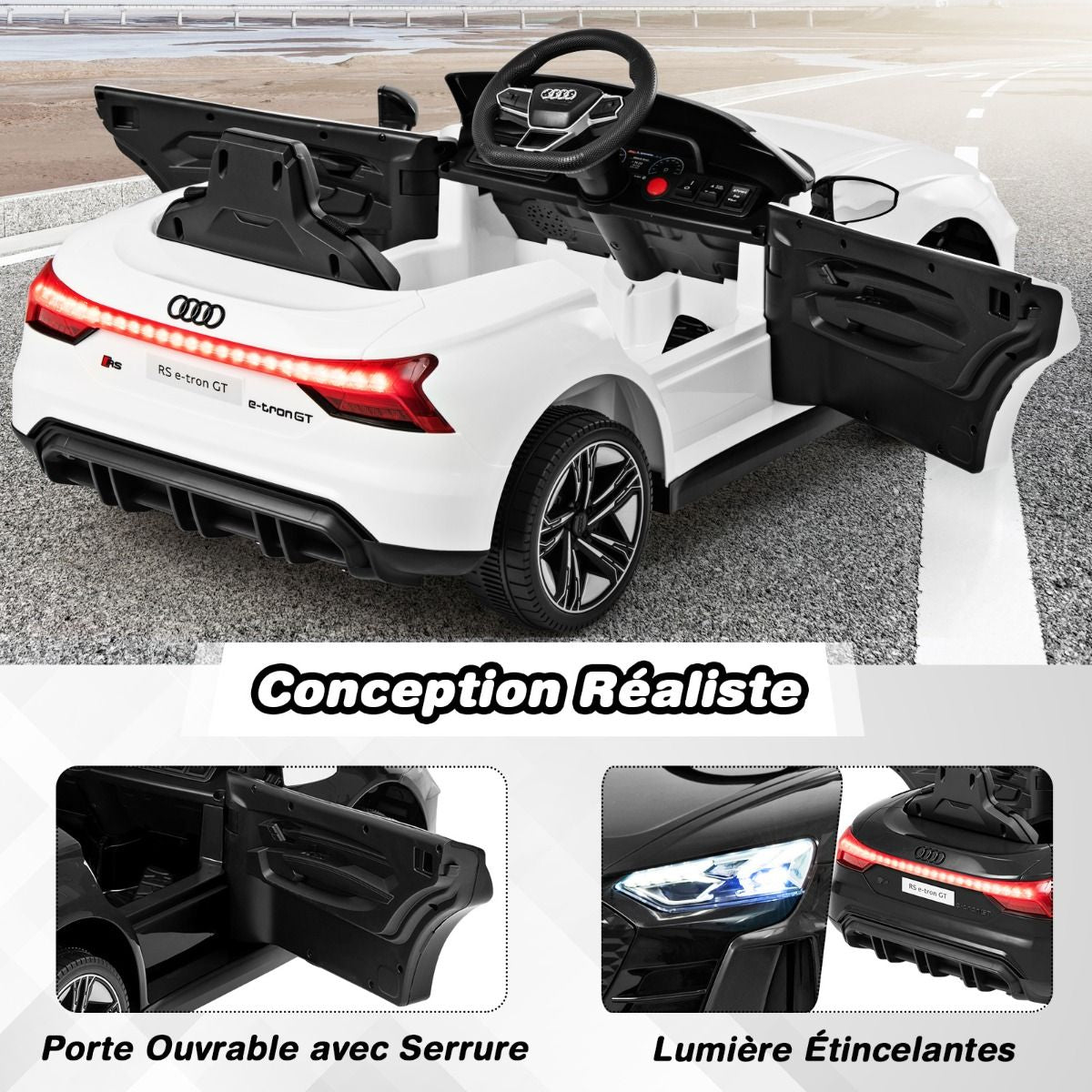 Voiture Electrique 12 V Avec Télécommande 2,4G Véhicules Électriques Démarrage Progressif & Musique Charge 25Kg Pour 37-95 Mois Blanc/Rouge/Noir