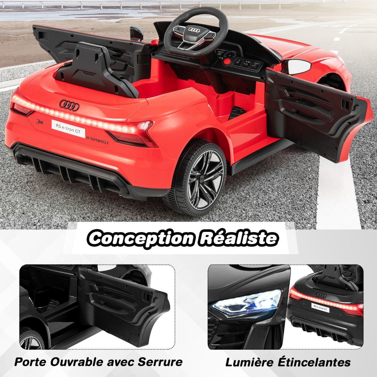 Voiture Electrique 12 V Avec Télécommande 2,4G Véhicules Électriques Démarrage Progressif & Musique Charge 25Kg Pour 37-95 Mois Blanc/Rouge/Noir