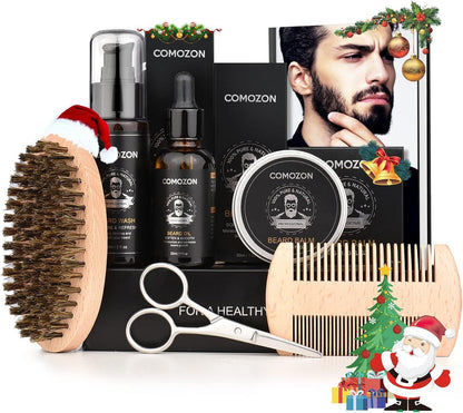Kit Barbe Homme Complet 12 En 1, Kit De Soin Barbe Homme Avec Rouleau Barbe Contenir Huile Barbe, Shampoing Barbe,Crèmes De Barbe, Peigne Barbe,Ciseaux Barbe,Brosse À Barbe, Rasoir, 10 Lames Barbe