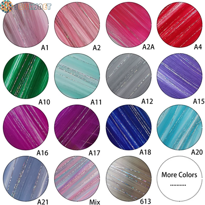Clip in Colored Hair Extensions Mixed Silver Tinsels Synthetic Rainbow Hairpiece Holiday Party Highlights for Women Girls