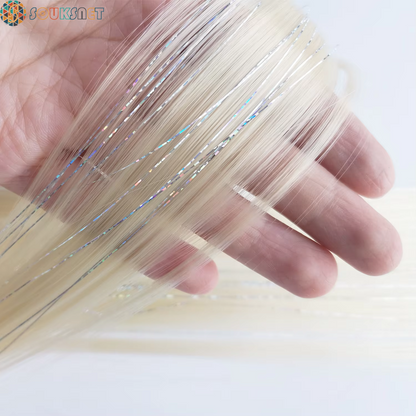 Sky Blue Hair Clip in Colored Extension Mixed Silver Tinsels Synthetic Rainbow Hairpiece Holiday Party Highlights for Women Girl