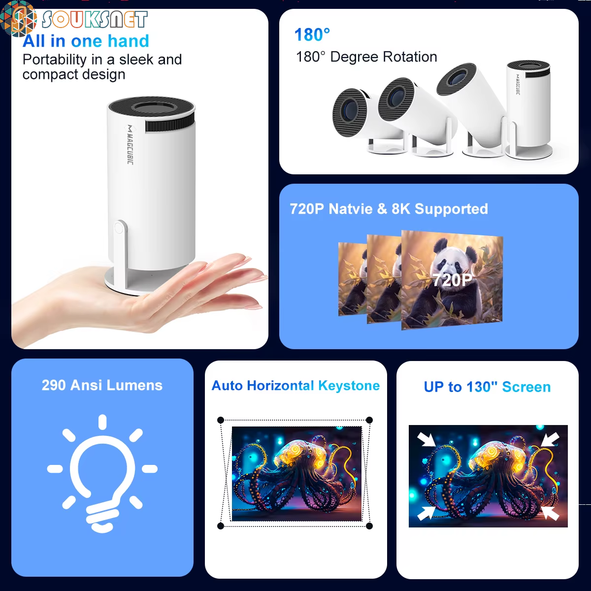 Magcubic Projector HY300 Pro 8K Android 14 Dual Wifi6 290ANSI Allwinner H726 BT5.4 1080P 1280*720P Home Cinema Outdoor Projetor