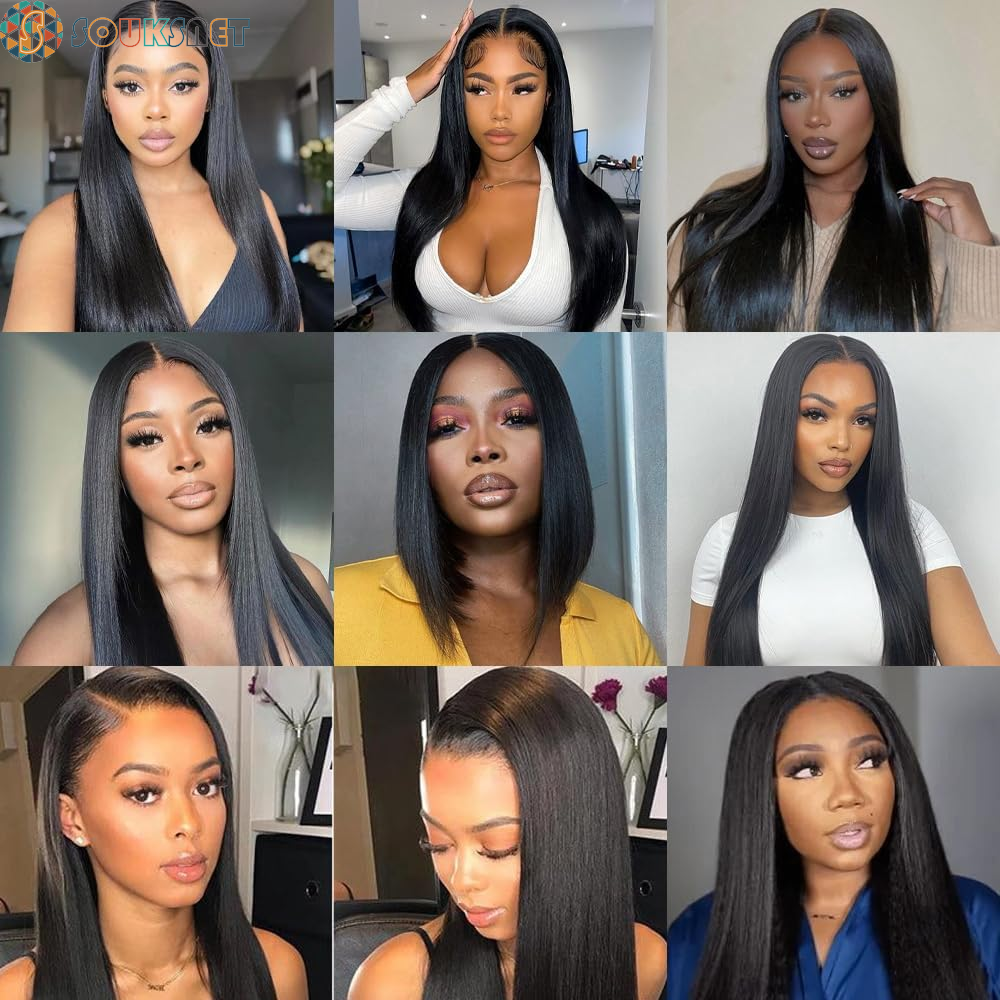 Bresilian Weaving in Lots Human Hair Virgin Closure Weaving Smooth Extensiones De Cabello Hair Extensions 100% Natural Human Hair Straight Hair Strands Natural Black (16 Inch/40 Cm, 4X4 Lace Closure)