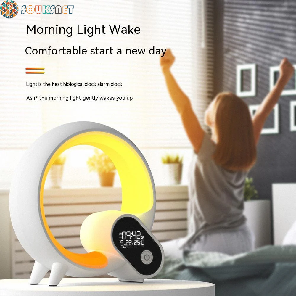 Creative Q Light Analog Sunrise Digital Display Alarm Clock Bluetooth Audio Intelligent Wake-Up Q Colorful Atmosphere Light