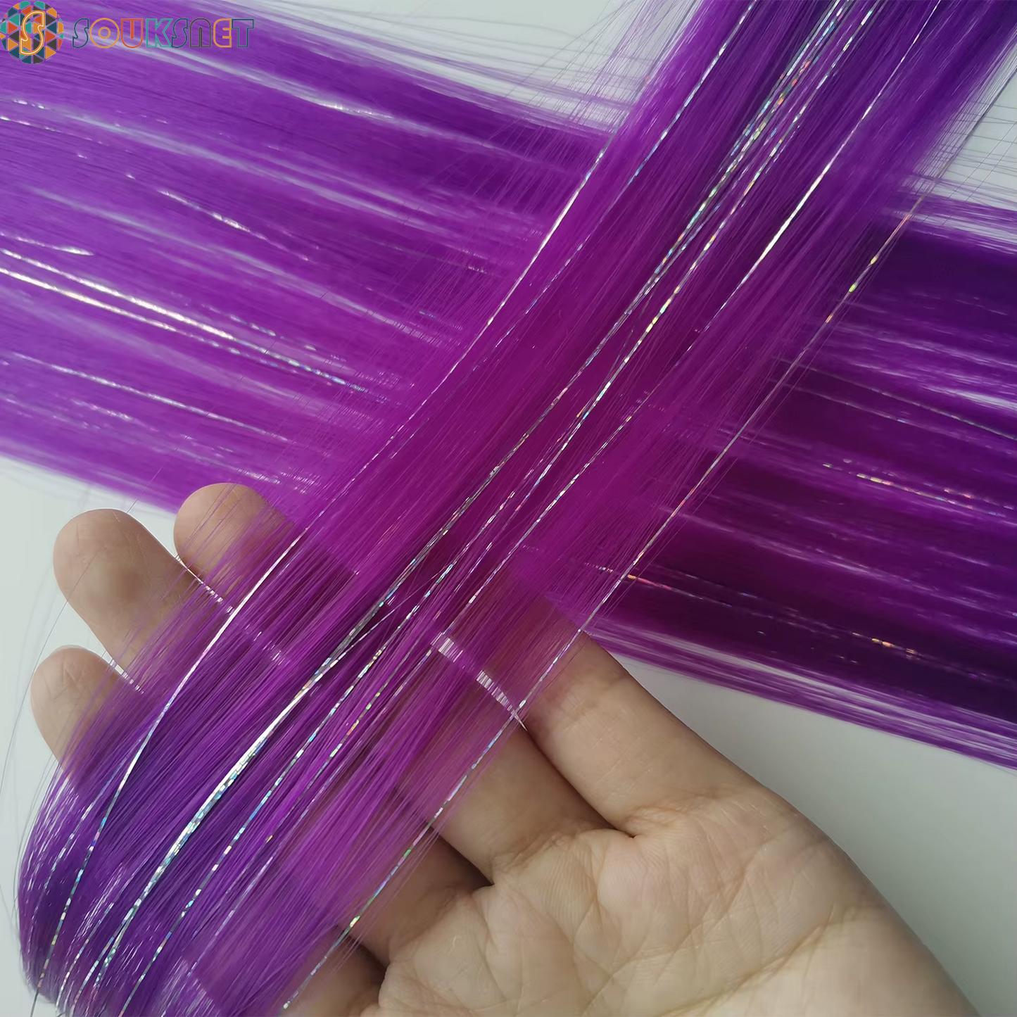 Clip in Colored Hair Extensions Mixed Silver Tinsels Synthetic Rainbow Hairpiece Holiday Party Highlights for Women Girls