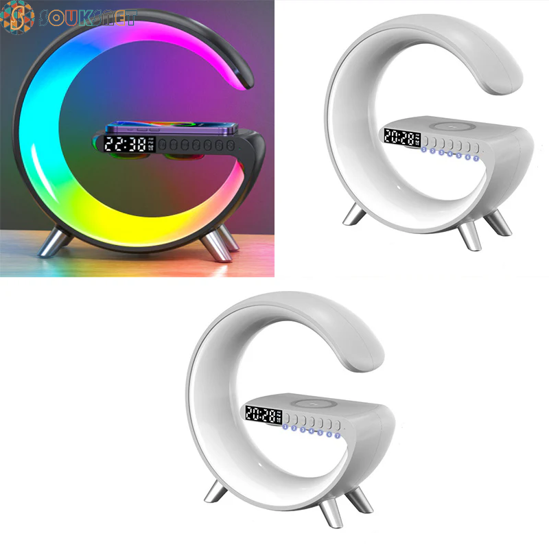 New Intelligent G Shaped LED Lamp Bluetooth Speake Wireless Charger Atmosphere Lamp App Control for Bedroom Home Decor