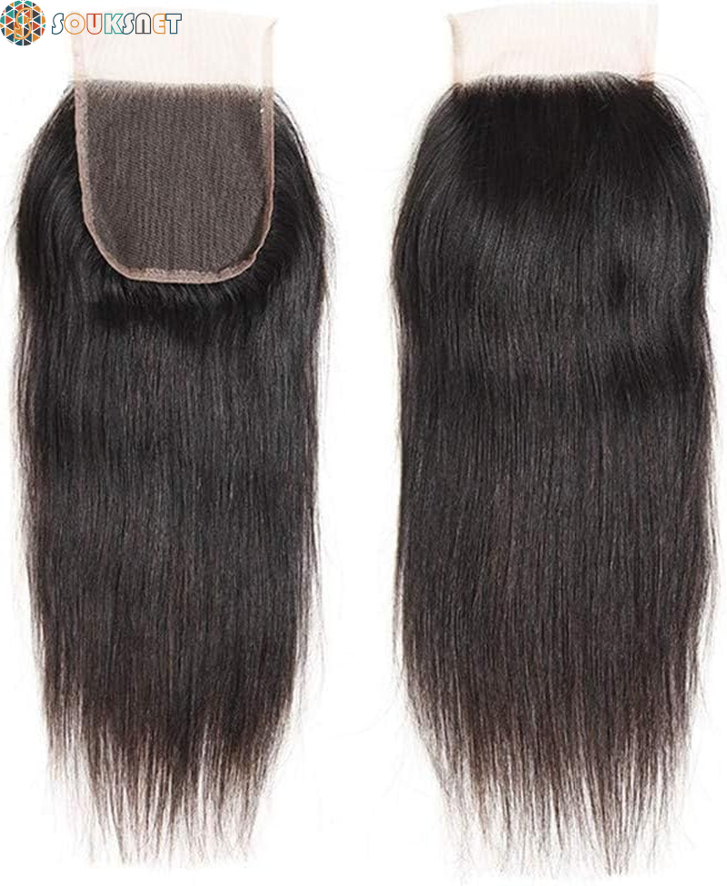 Bresilian Weaving in Lots Human Hair Virgin Closure Weaving Smooth Extensiones De Cabello Hair Extensions 100% Natural Human Hair Straight Hair Strands Natural Black (16 Inch/40 Cm, 4X4 Lace Closure)