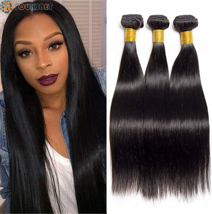 Bresilian Weaving in Lots Human Hair Virgin Closure Weaving Smooth Extensiones De Cabello Hair Extensions 100% Natural Human Hair Straight Hair Strands Natural Black (16 Inch/40 Cm, 4X4 Lace Closure)