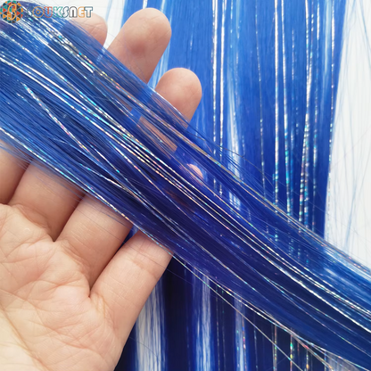 Sky Blue Hair Clip in Colored Extension Mixed Silver Tinsels Synthetic Rainbow Hairpiece Holiday Party Highlights for Women Girl