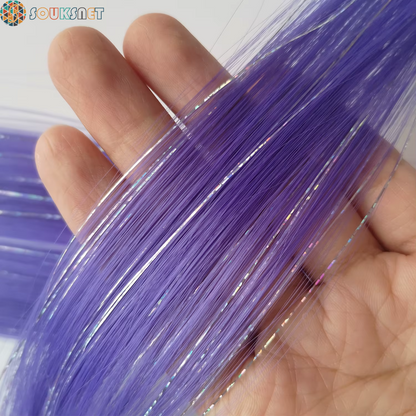 Sky Blue Hair Clip in Colored Extension Mixed Silver Tinsels Synthetic Rainbow Hairpiece Holiday Party Highlights for Women Girl
