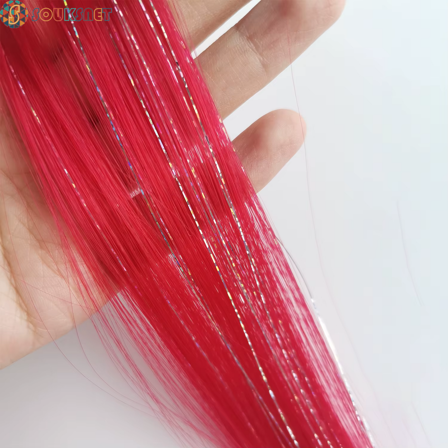 Clip in Colored Hair Extensions Mixed Silver Tinsels Synthetic Rainbow Hairpiece Holiday Party Highlights for Women Girls