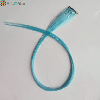 Sky Blue Hair Clip in Colored Extension Mixed Silver Tinsels Synthetic Rainbow Hairpiece Holiday Party Highlights for Women Girl