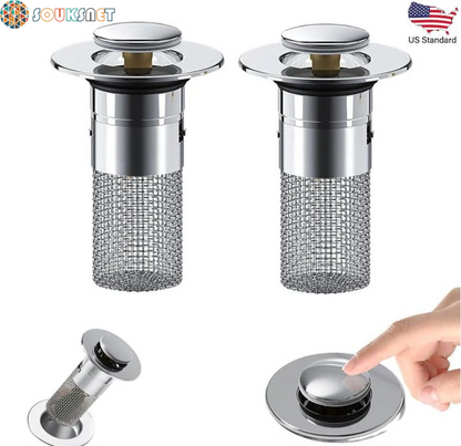 2PC Bathroom Sink Stopper,Bathroom Sink Drain Strainer , Pop up Stainless Steel Floor Drain Filter with Basket Hair Catcher, Quickly Drain Water