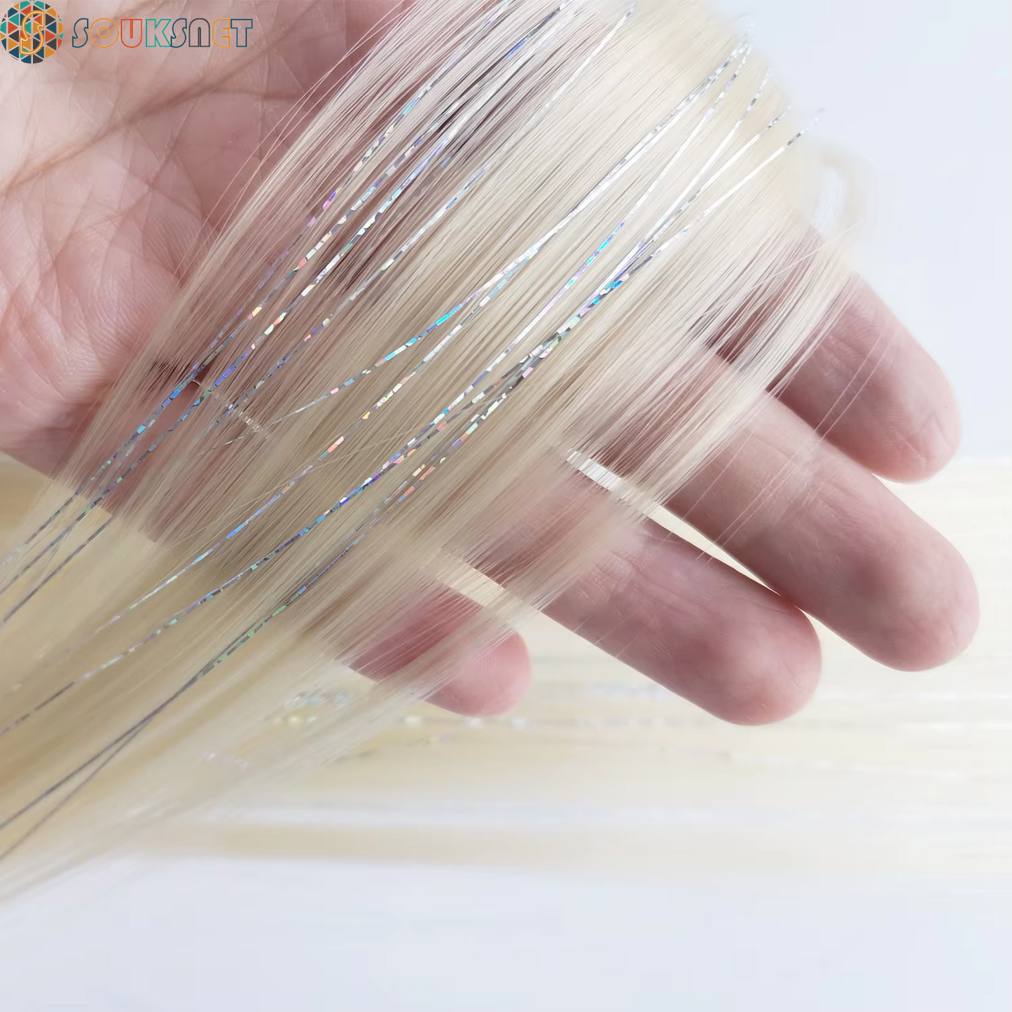 Clip in Colored Hair Extensions Mixed Silver Tinsels Synthetic Rainbow Hairpiece Holiday Party Highlights for Women Girls