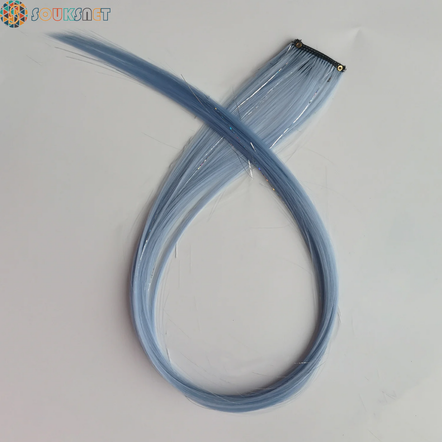Clip in Colored Hair Extensions Mixed Silver Tinsels Synthetic Rainbow Hairpiece Holiday Party Highlights for Women Girls