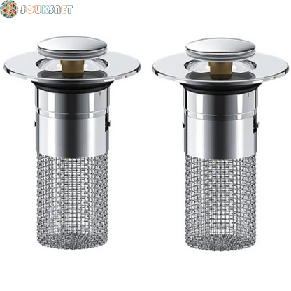 2PC Bathroom Sink Stopper,Bathroom Sink Drain Strainer , Pop up Stainless Steel Floor Drain Filter with Basket Hair Catcher, Quickly Drain Water