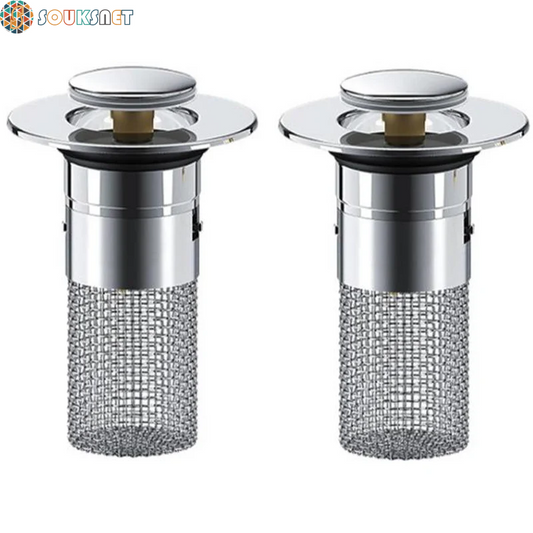 2PC Bathroom Sink Stopper,Bathroom Sink Drain Strainer , Pop up Stainless Steel Floor Drain Filter with Basket Hair Catcher, Quickly Drain Water